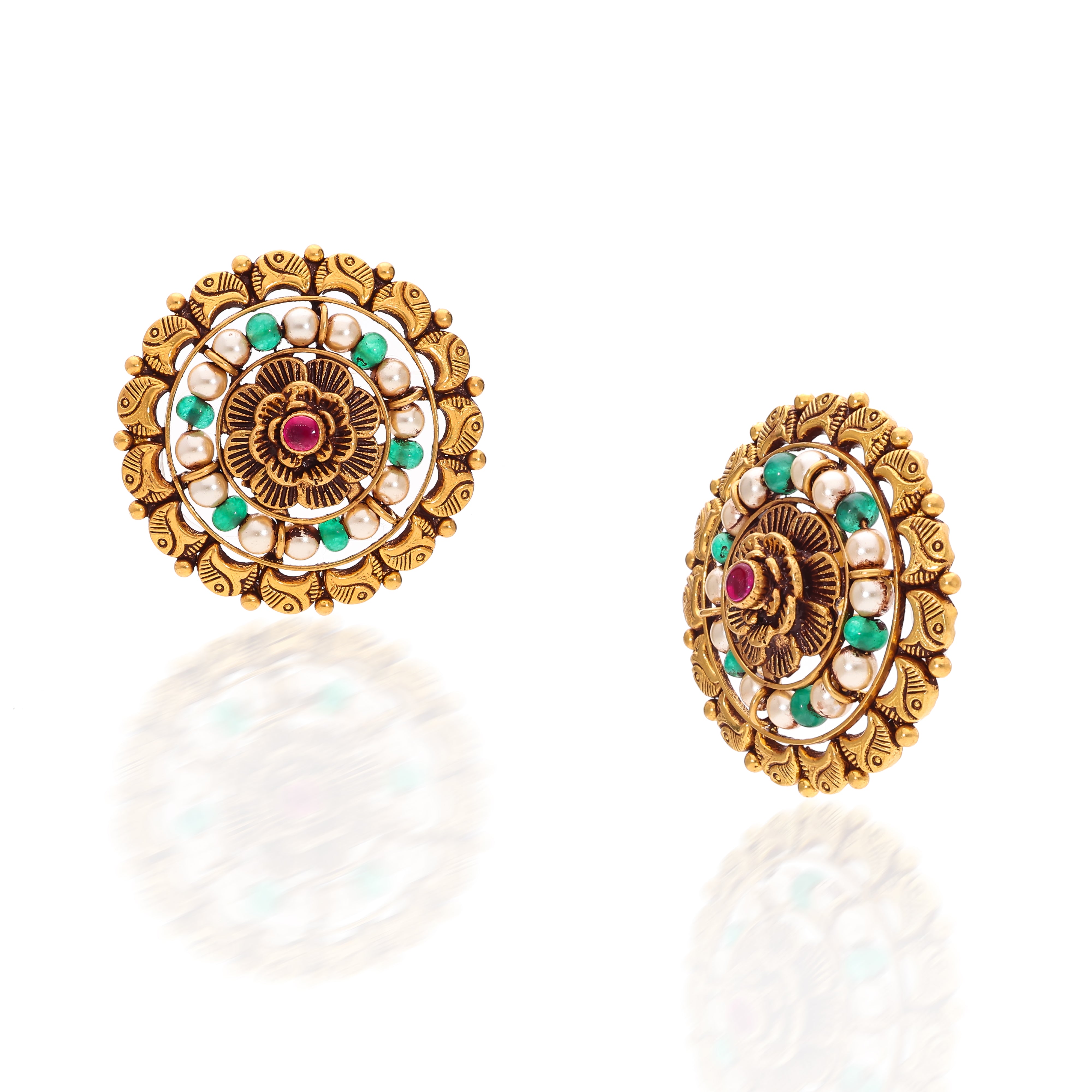 Floral Antique Gold Studs