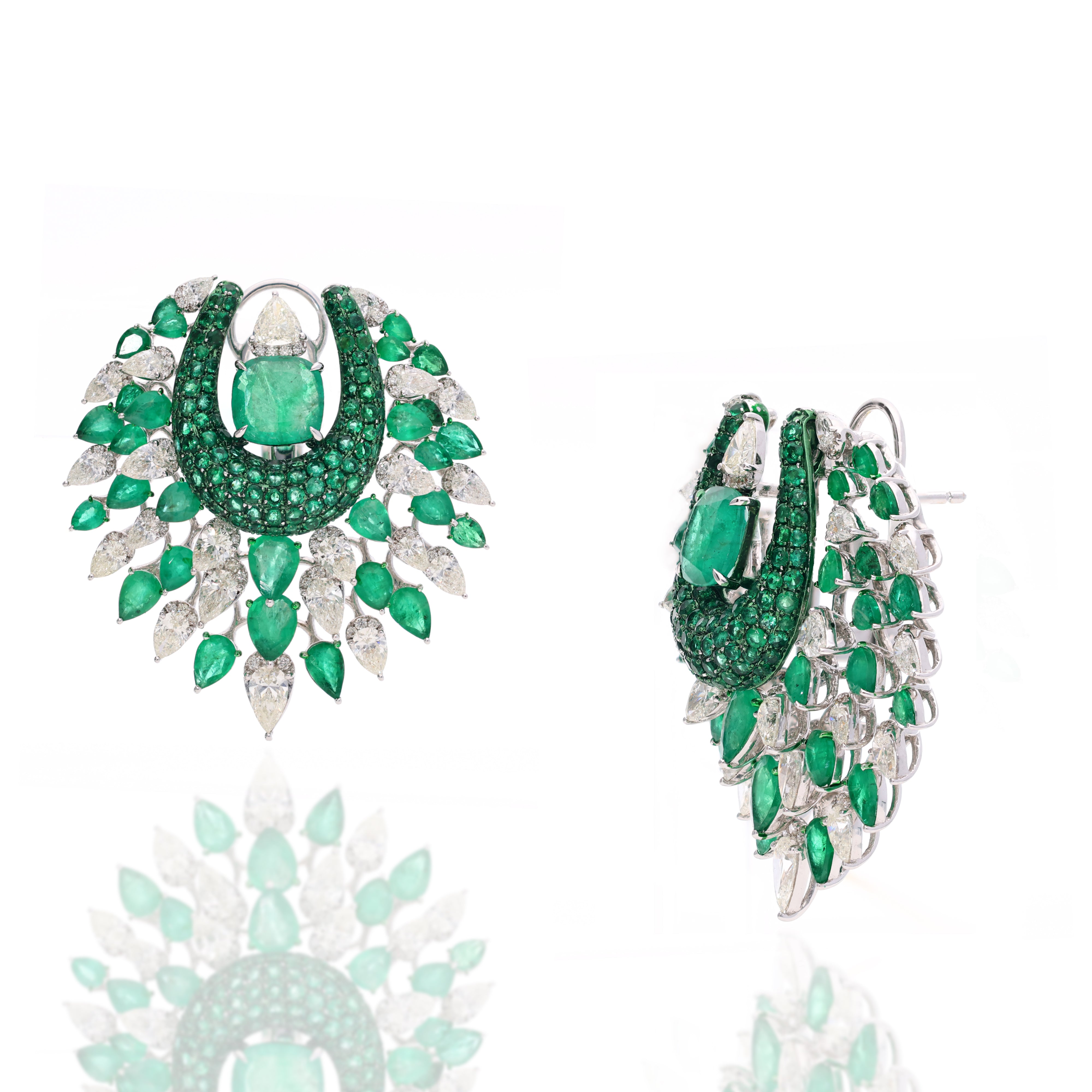 Emerald Feathered Luxe Diamond Earrings