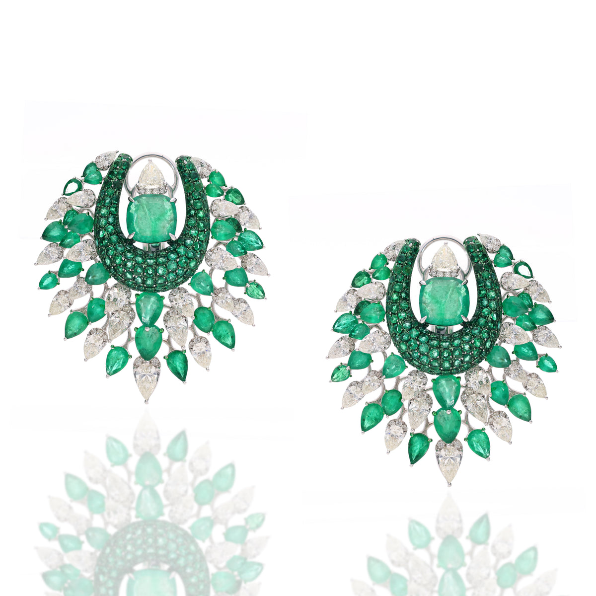 Emerald Feathered Luxe Diamond Earrings