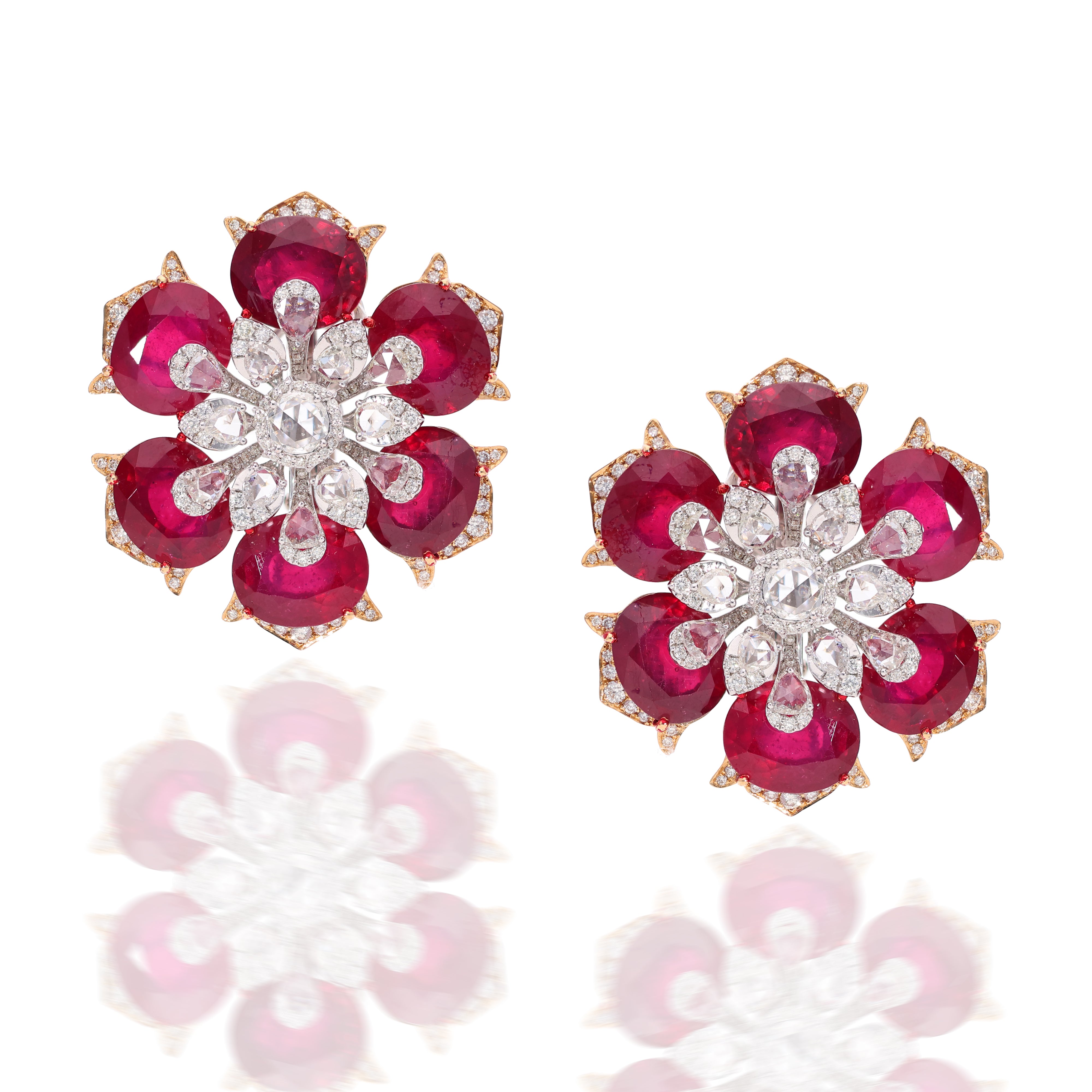 Rosette Ruby Diamond Studs