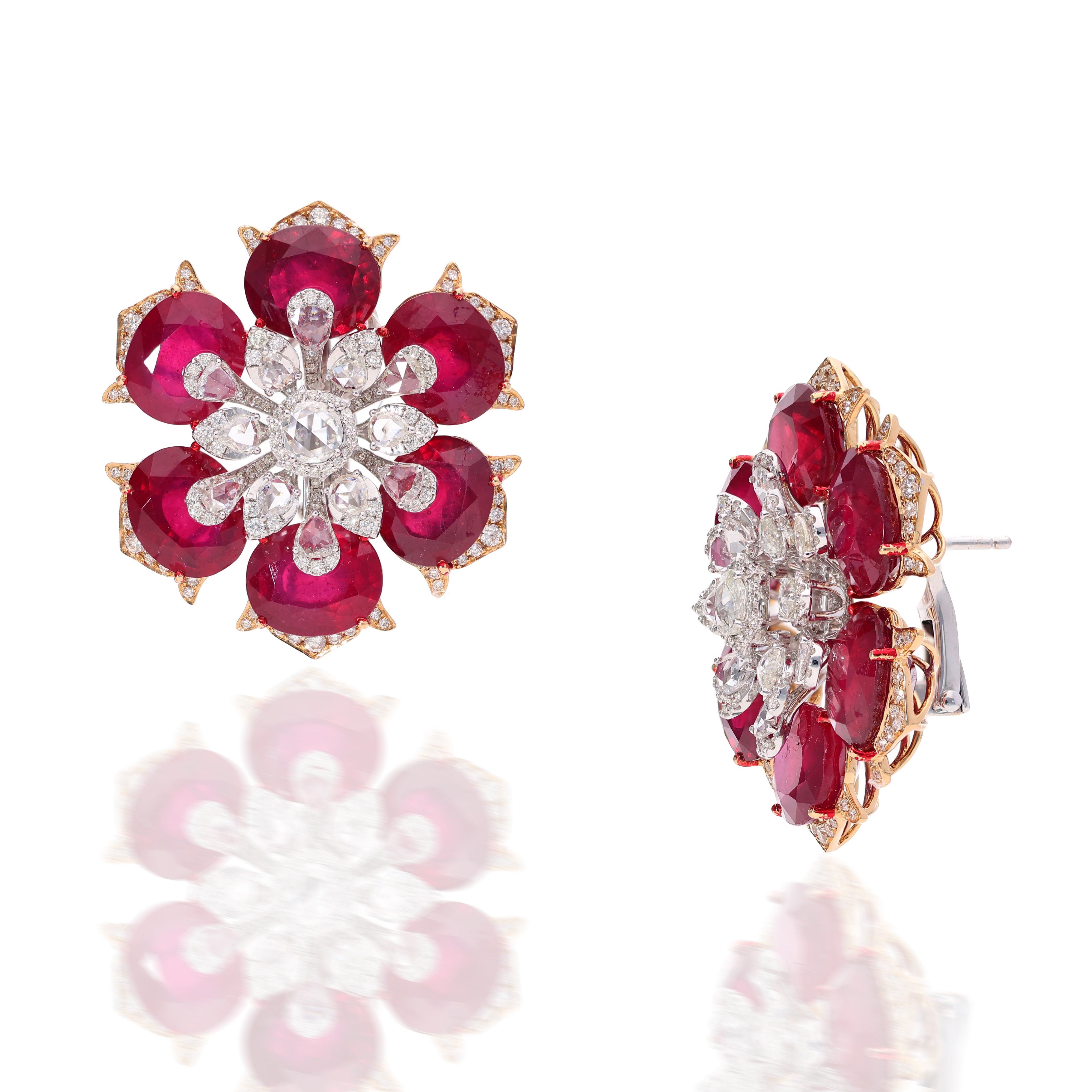 Rosette Ruby Diamond Studs