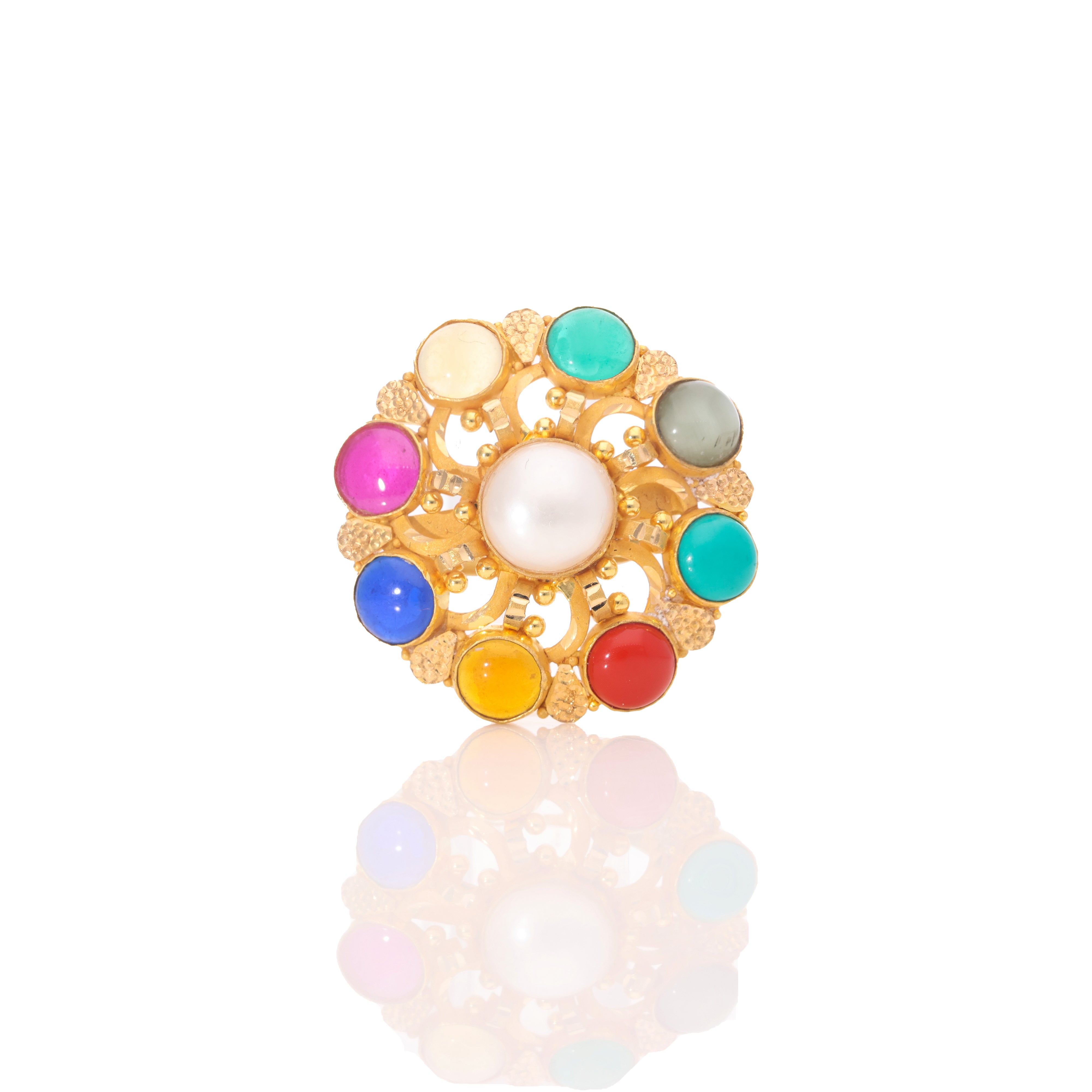 Navratan Bloom Gold Ring