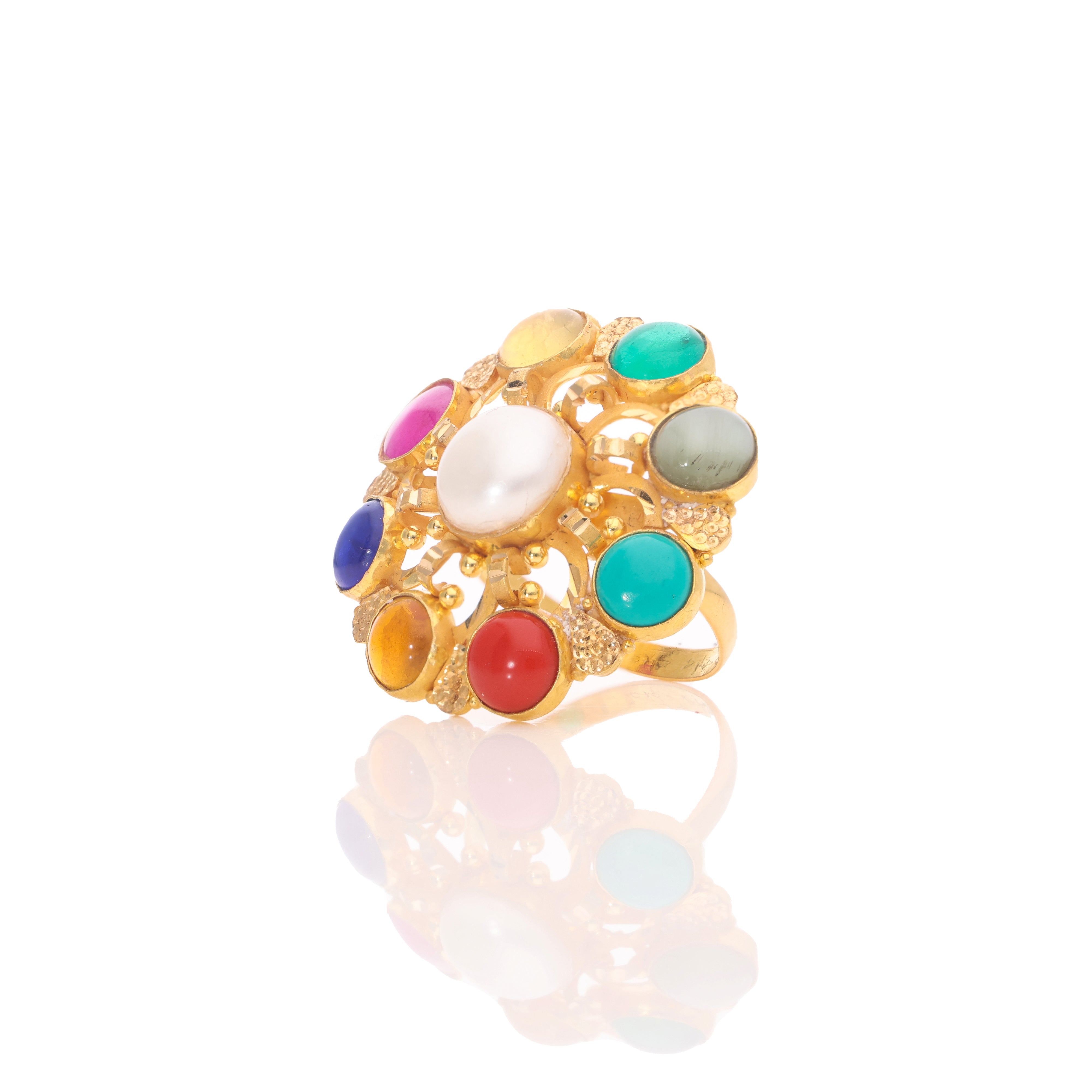 Navratan Bloom Gold Ring