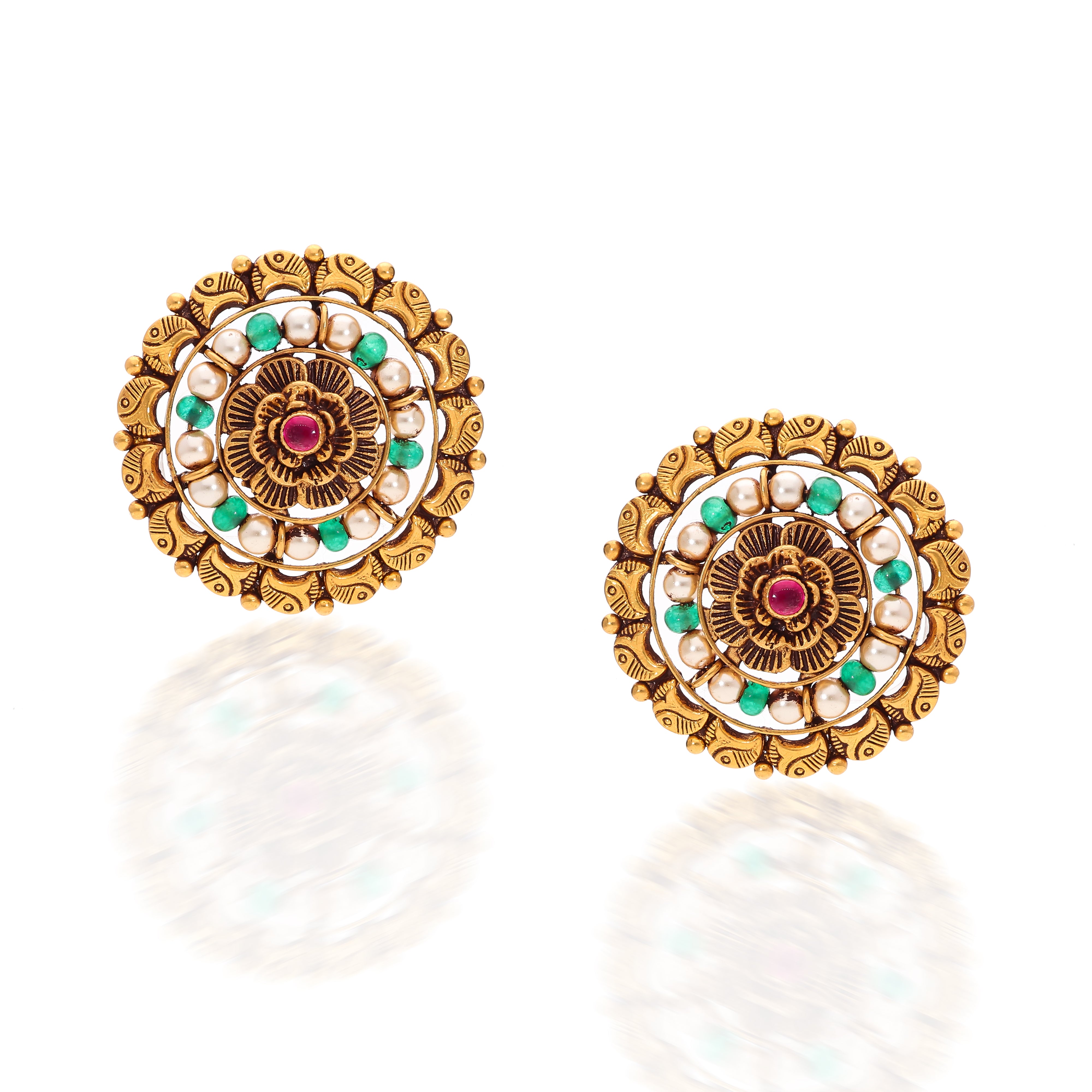Floral Antique Gold Studs