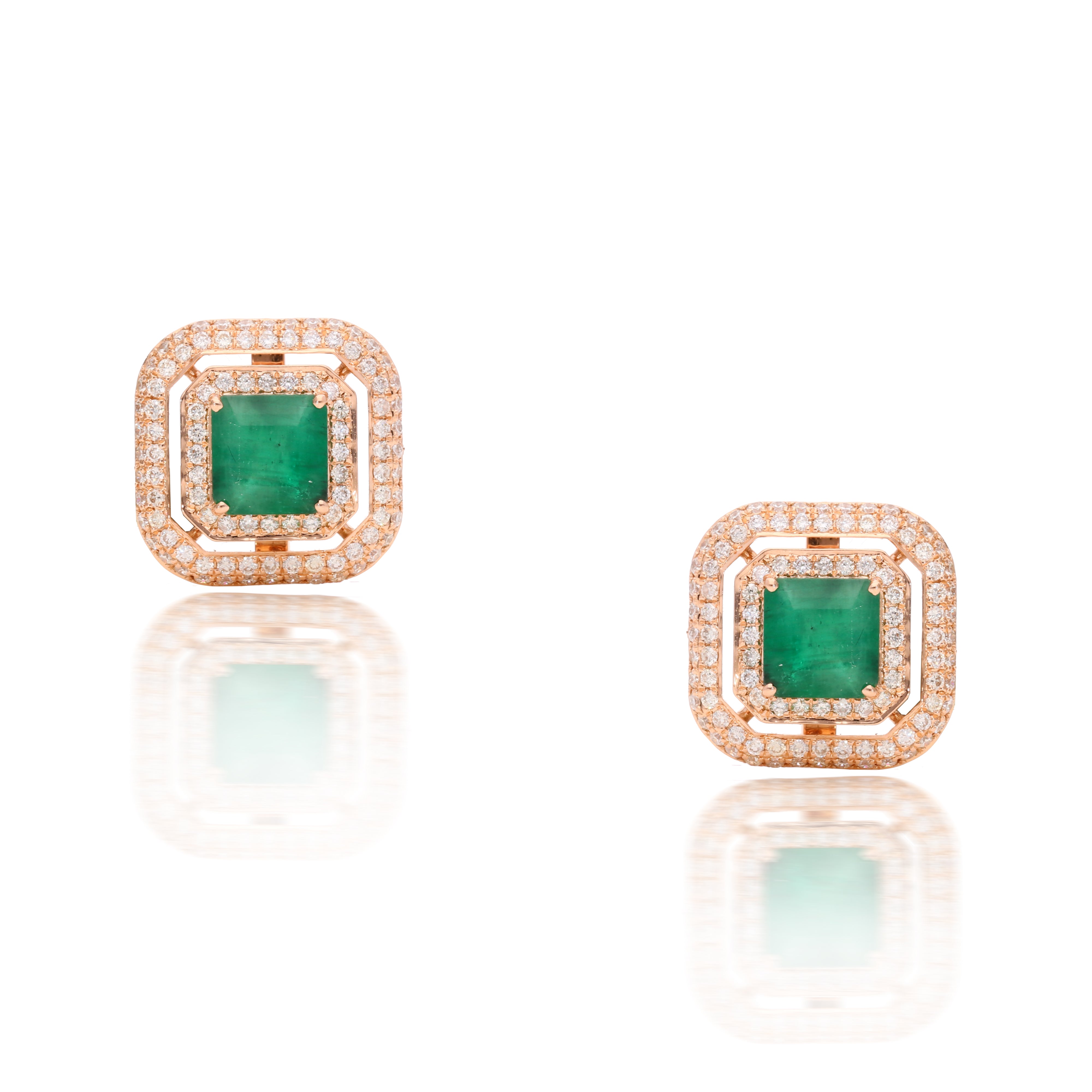 Emerald Square Diamond Studs