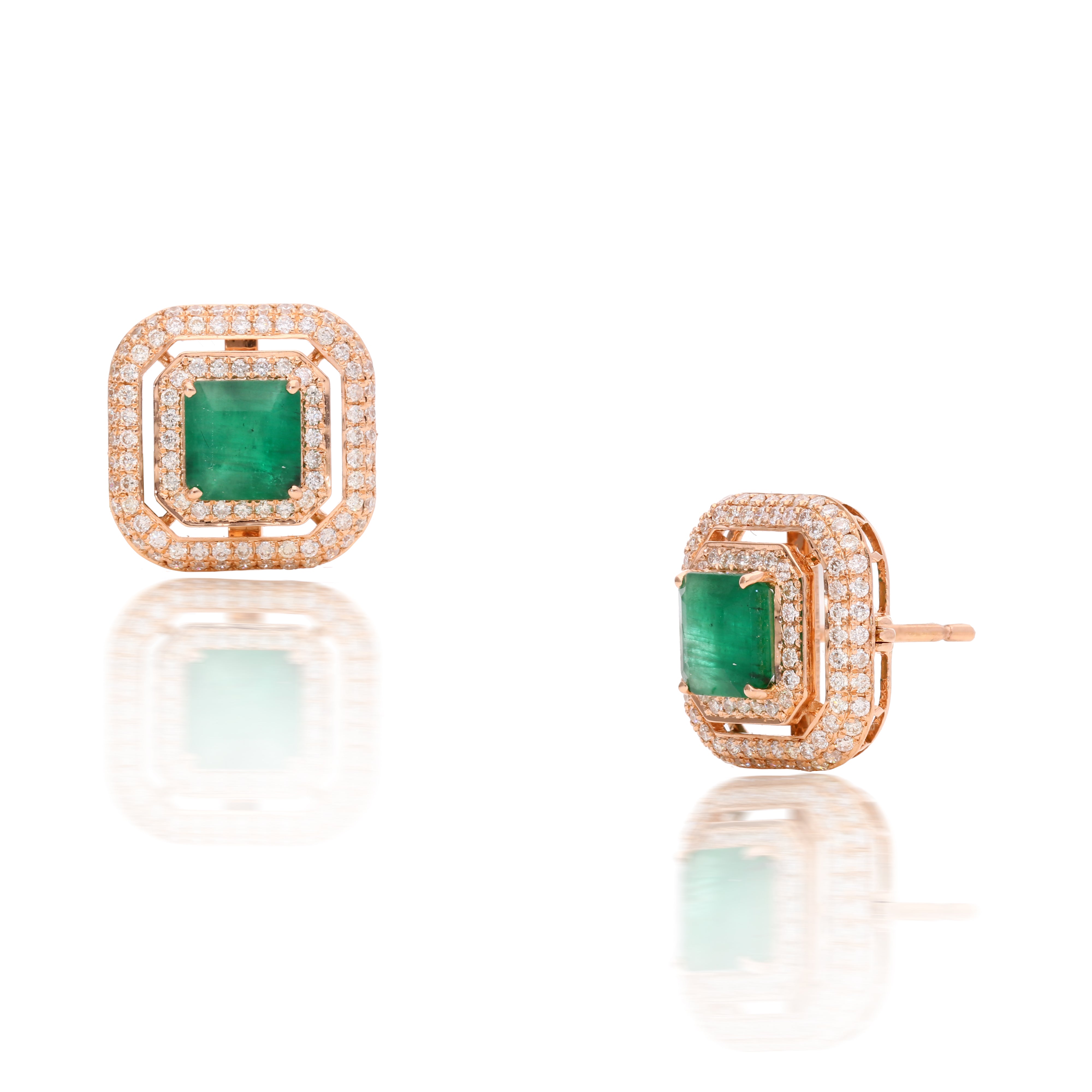 Emerald Square Diamond Studs
