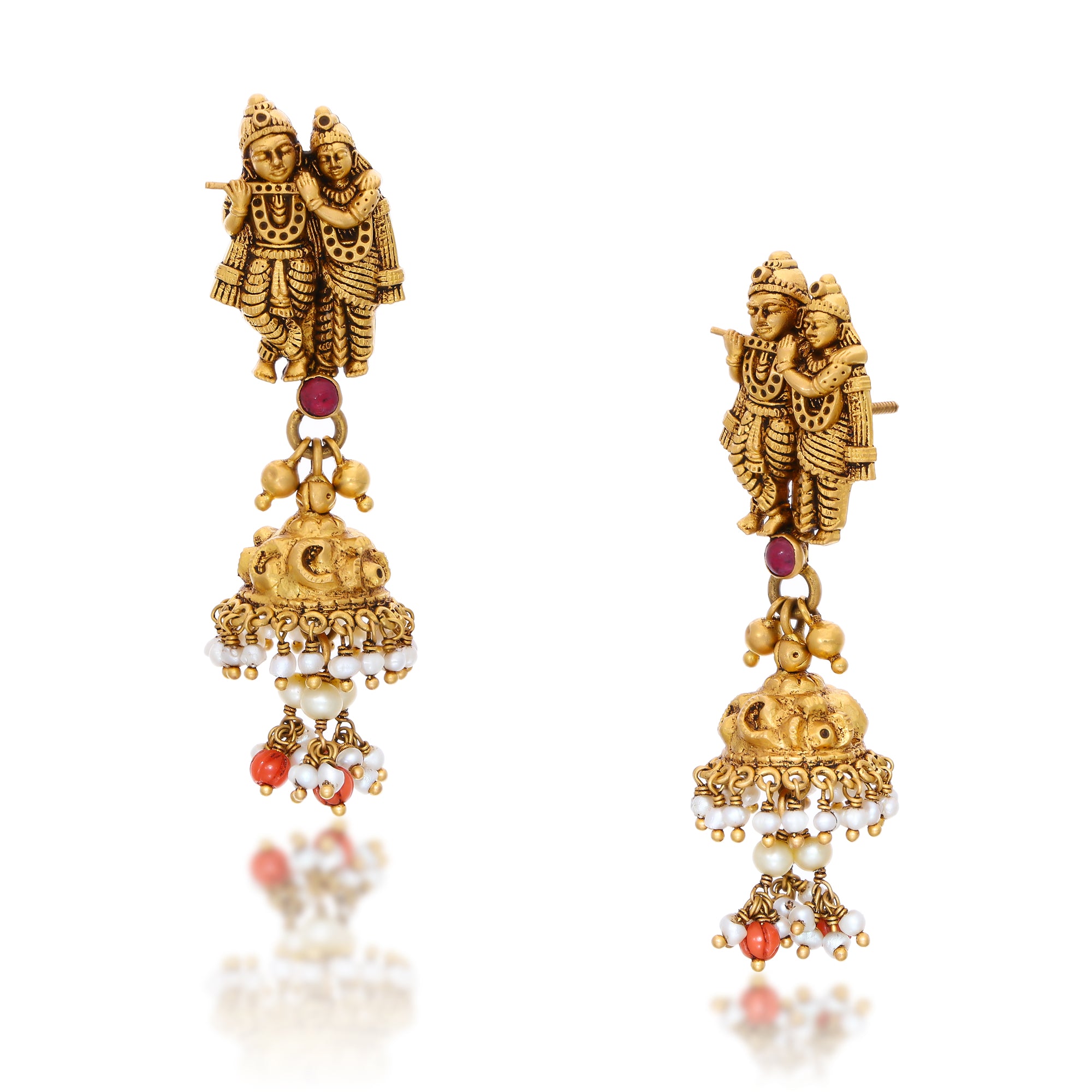 Radha Krishna Charms Gold Earrings