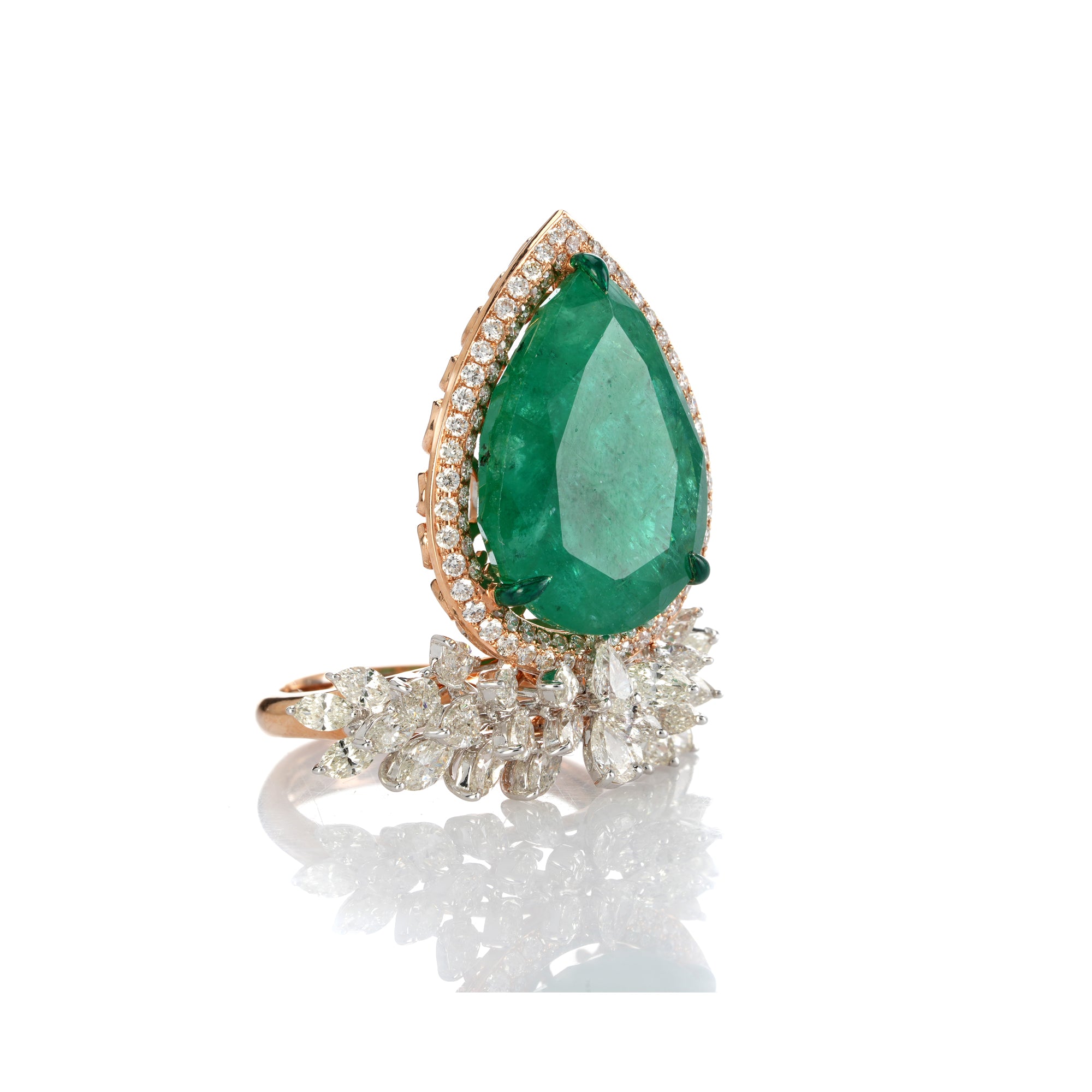 Emerald Teardrop Halo Ring