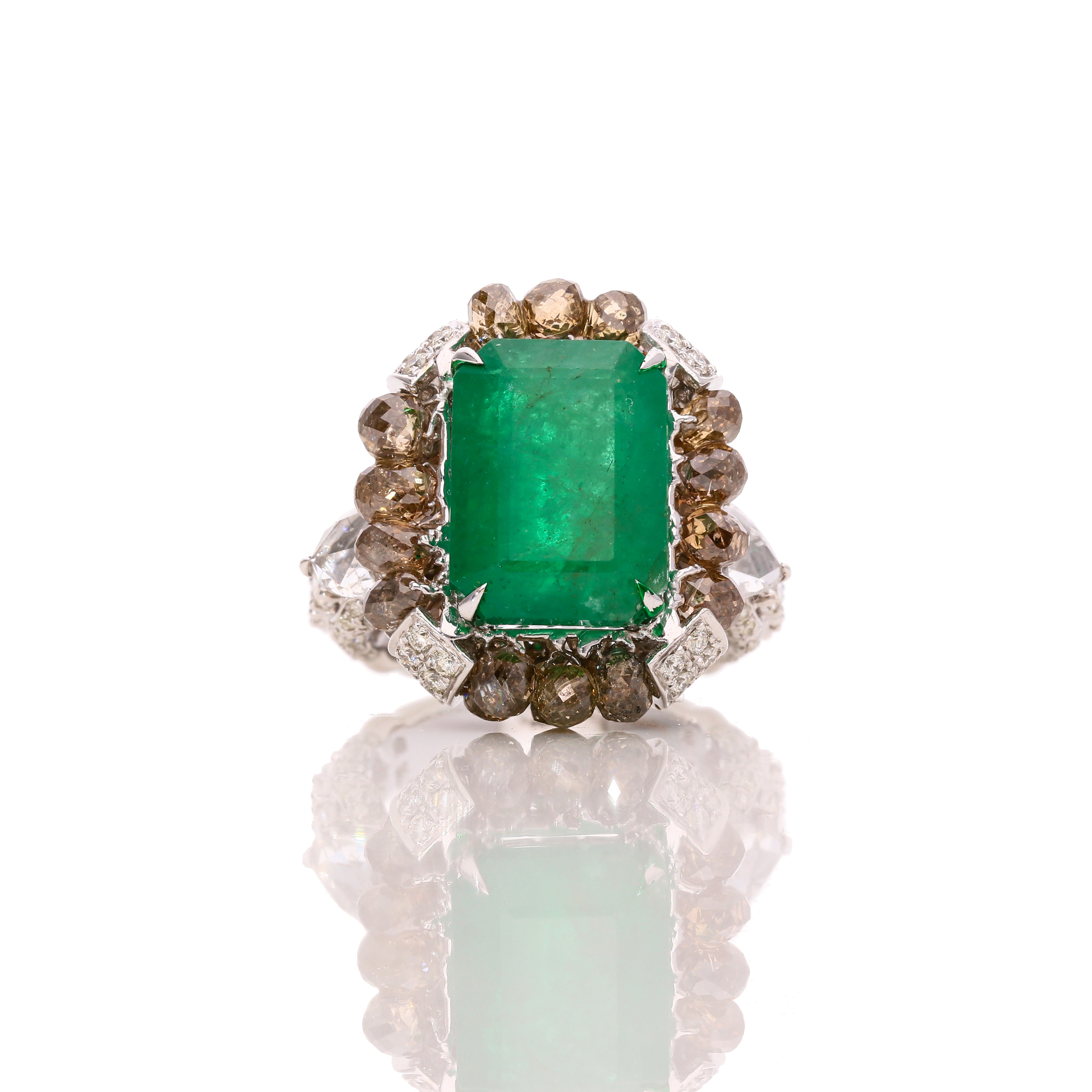 Vintage Emerald Crown Diamond Ring