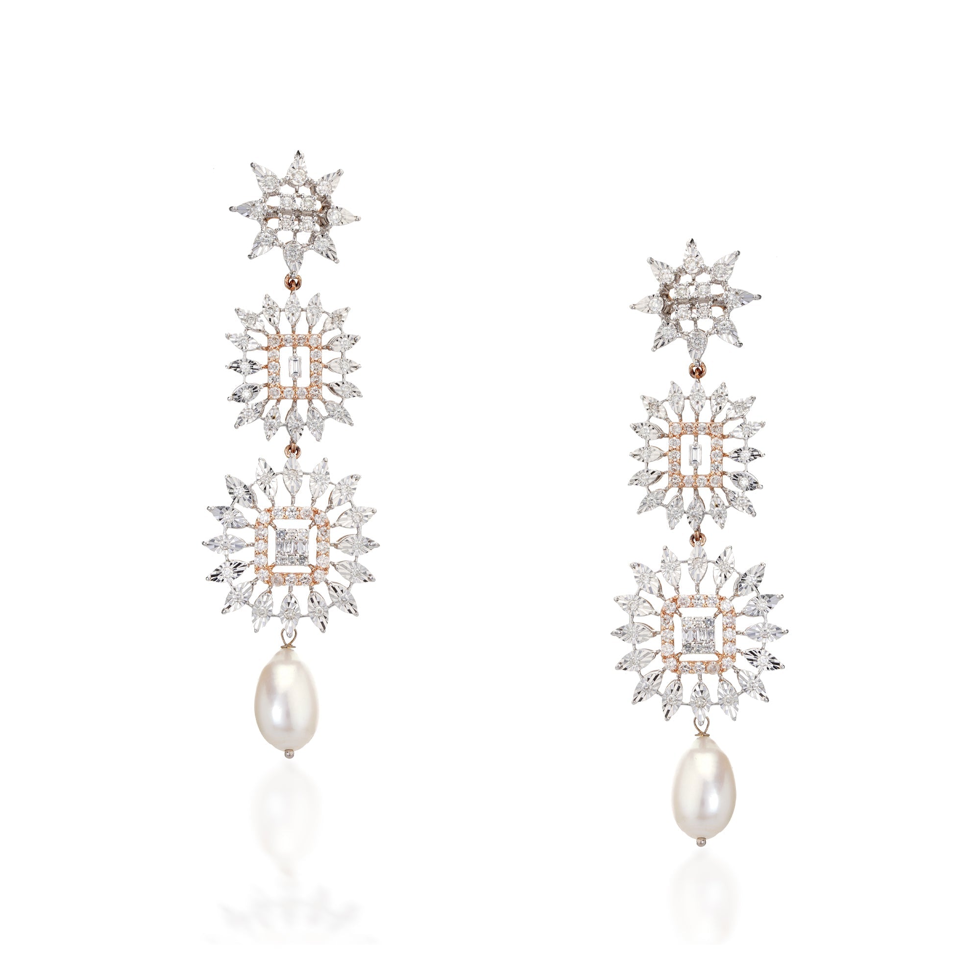 Dual Tone Pearl &amp; Diamond Necklace Set